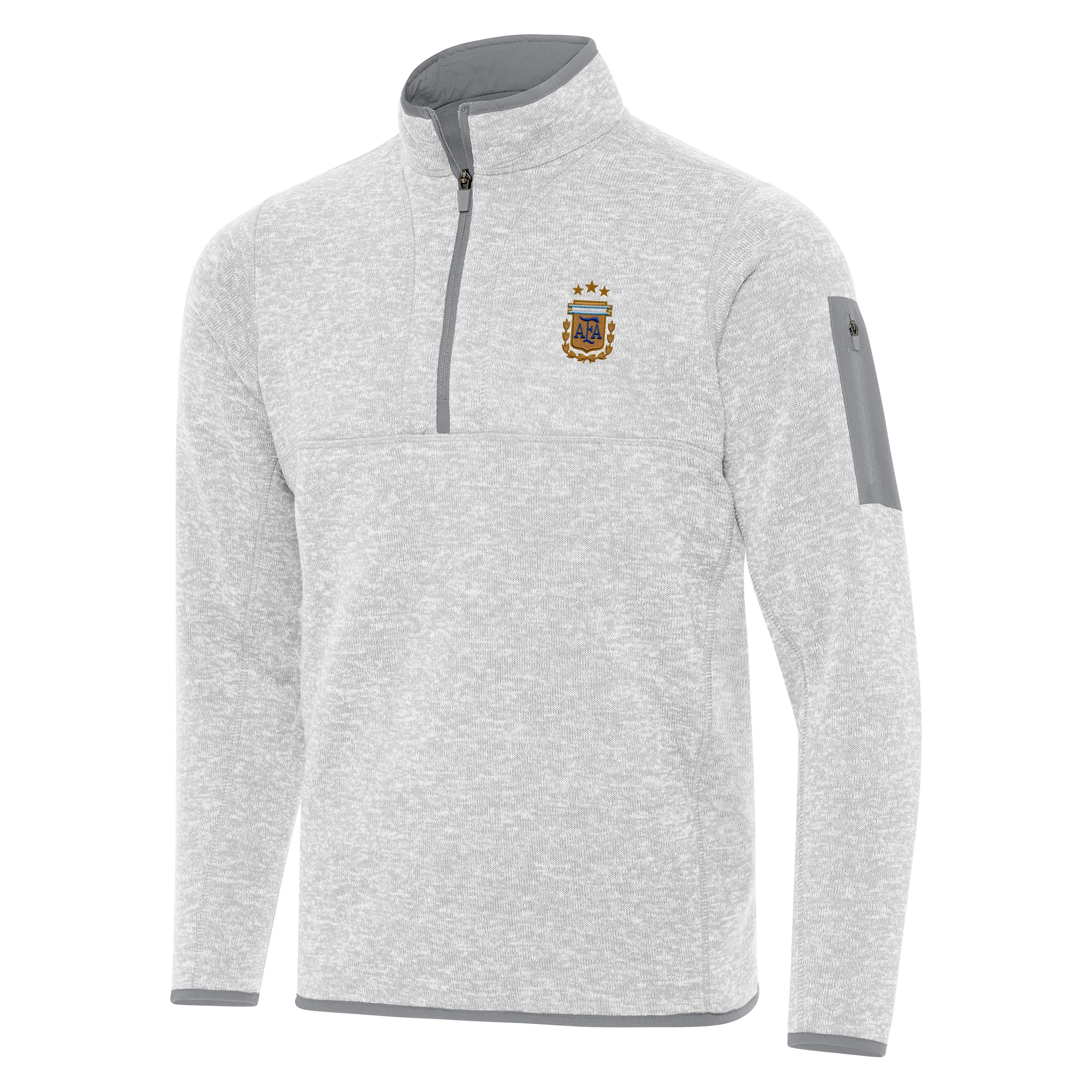 Argentina National Team Antigua Men's Fortune 1/4 Zip Pullover - Light Gray