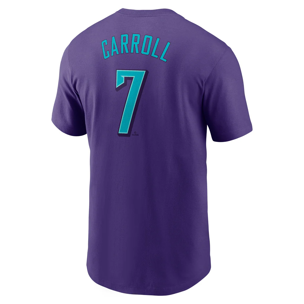 MLB Arizona Diamondbacks Corbin Carroll Nike 2025 City Connect Fuse Name & Number T-Shirt - Purple - Image 3