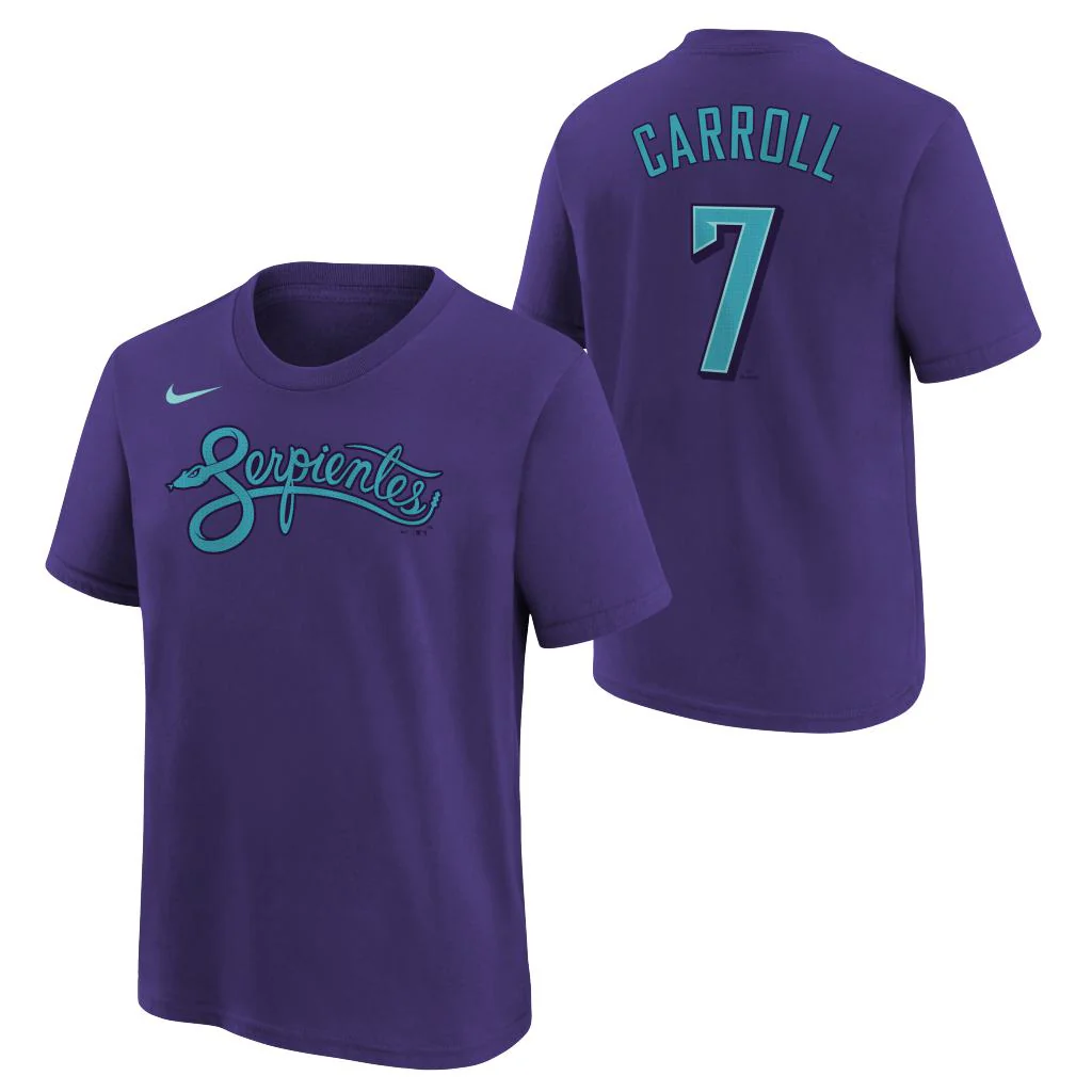 MLB Arizona Diamondbacks Corbin Carroll Youth Nike 2025 City Connect Name & Number T-shirt - Purple
