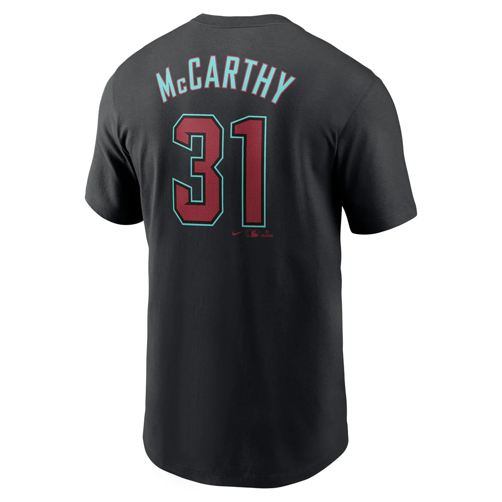 MLB Arizona Diamondbacks Jake McCarthy Nike FUSE Alternate Name & Number T-Shirt - Black - Image 3