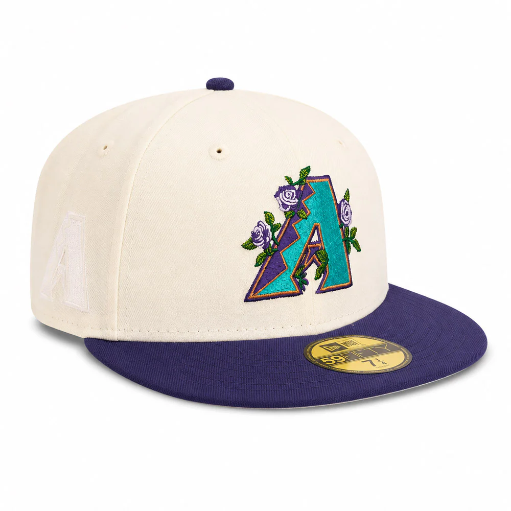 MLB Arizona Diamondbacks New Era Purple Visor Two-Tone Summer Flower 59FIFTY Fitted Hat - Cream