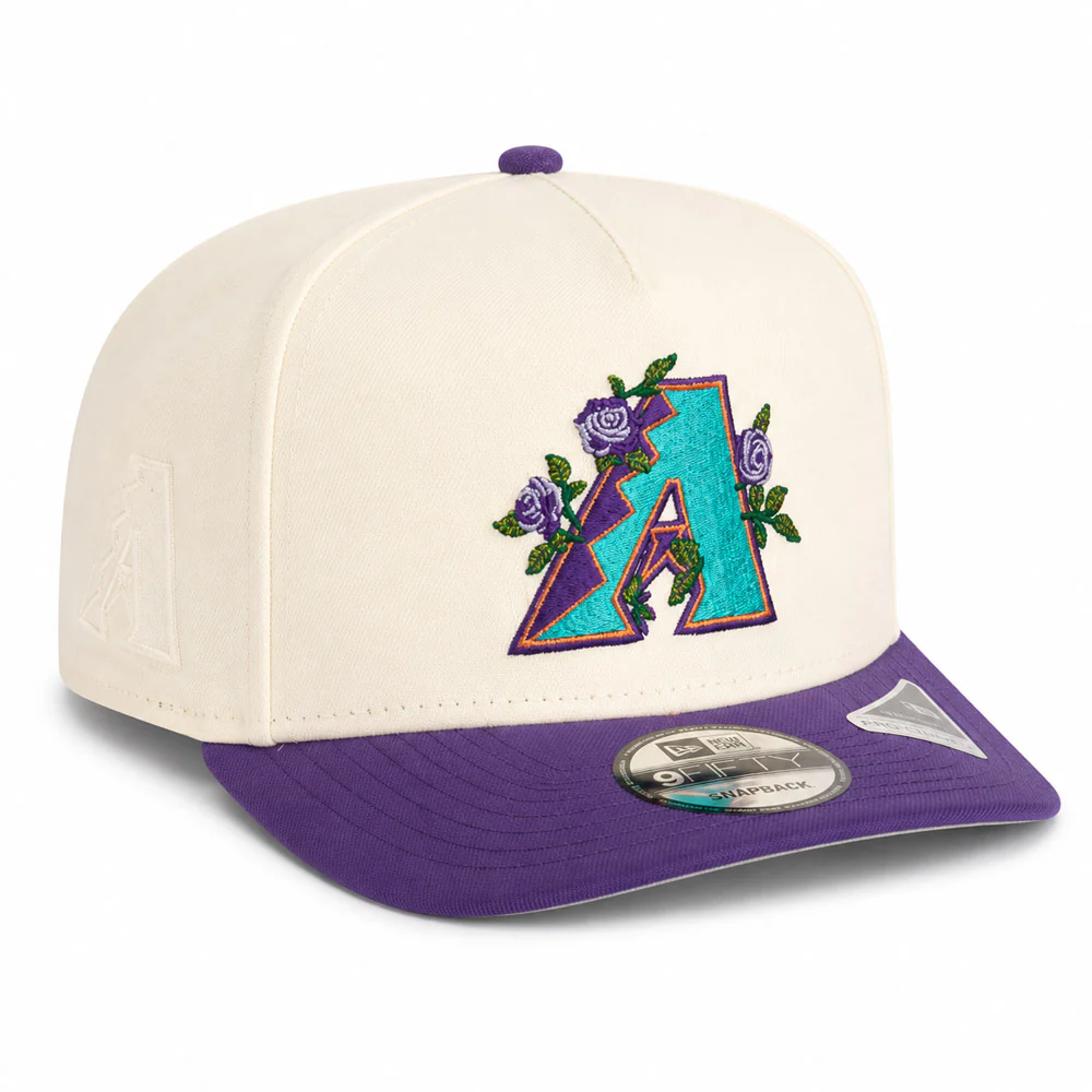 MLB Arizona Diamondbacks New Era Purple Visor Two-Tone Summer Flower 9FIFTY A-Frame Snapback Hat - Cream
