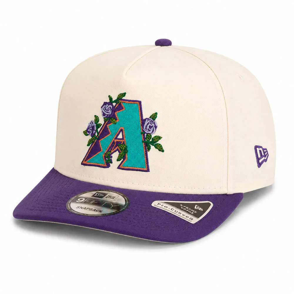MLB Arizona Diamondbacks New Era Purple Visor Two-Tone Summer Flower 9FIFTY A-Frame Snapback Hat - Cream - Image 2
