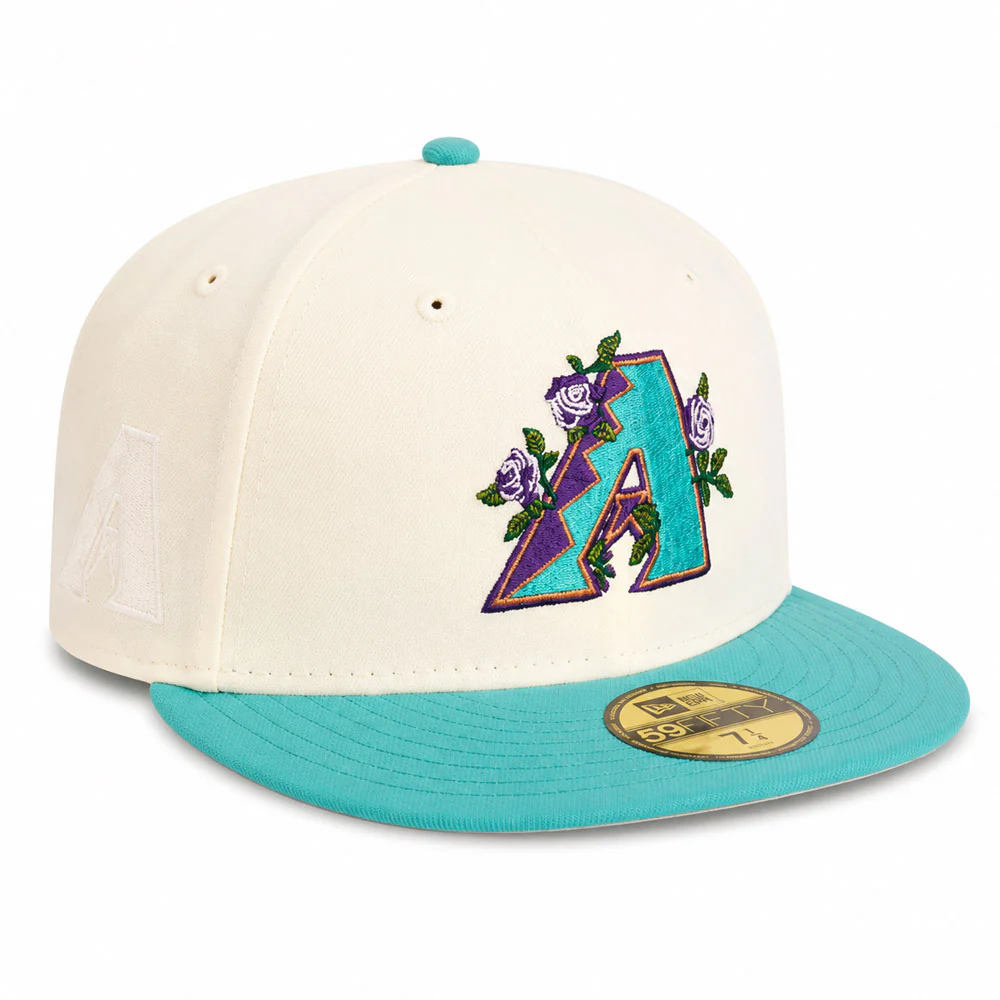 MLB Arizona Diamondbacks New Era Teal Visor Two-Tone Summer Flower 59FIFTY Fitted Hat - Cream