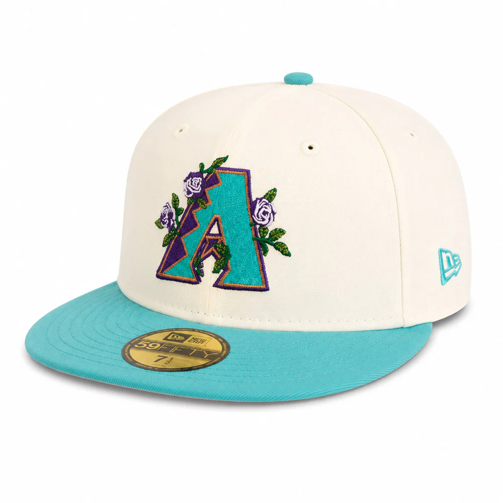 MLB Arizona Diamondbacks New Era Teal Visor Two-Tone Summer Flower 59FIFTY Fitted Hat - Cream - Image 2