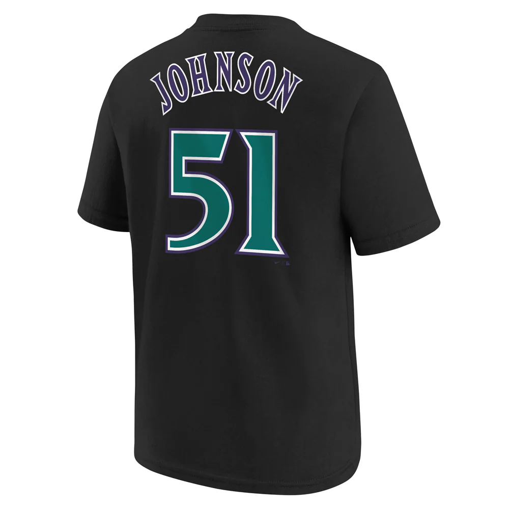 MLB Arizona Diamondbacks Randy Johnson Youth Nike Cooperstown Name & Number T-Shirt - Black - Image 3
