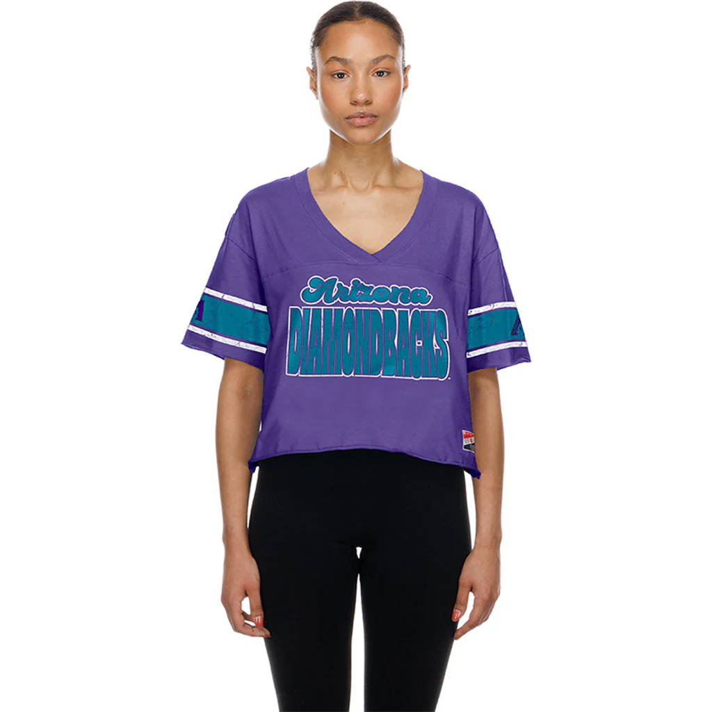 MLB Arizona Diamondbacks Women's New Era City Connect Throwback Crop Top T-Shirt - Purple - Image 3
