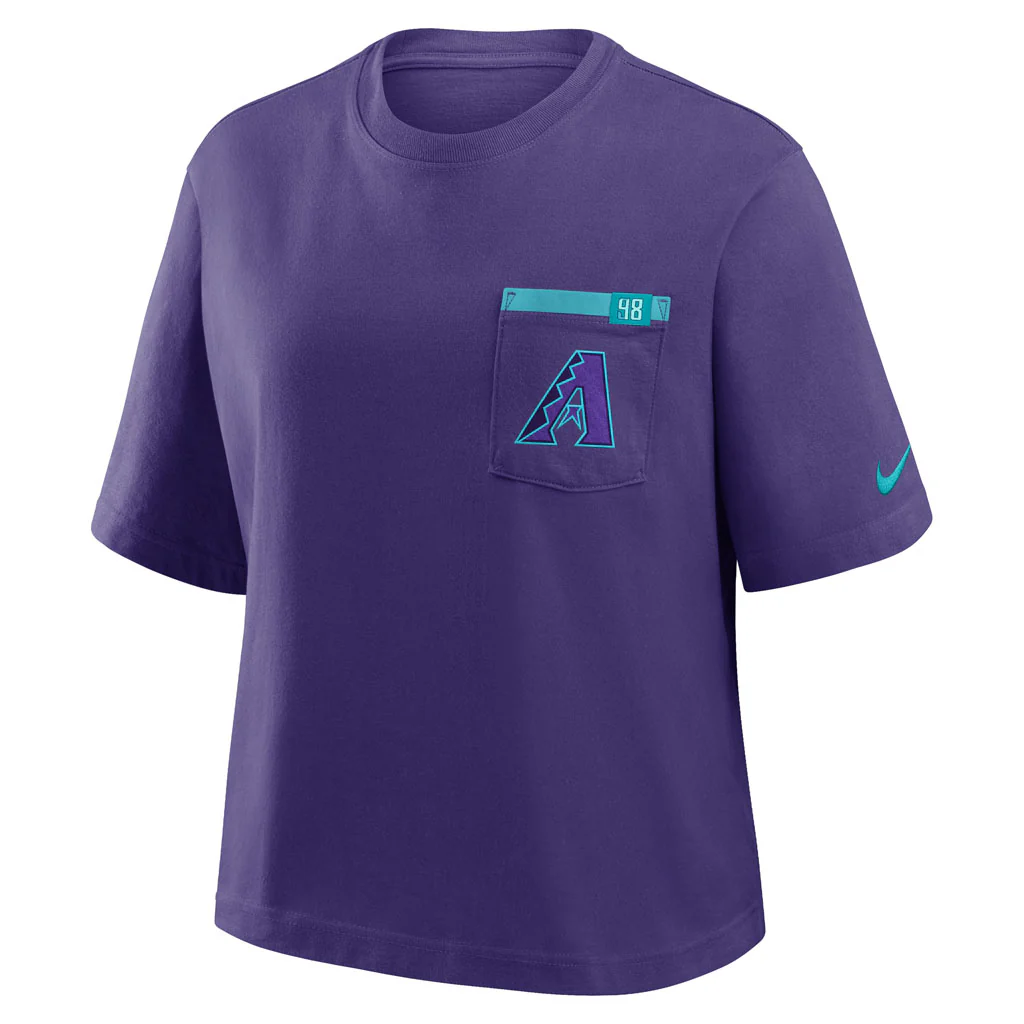 MLB Arizona Diamondbacks Women's Nike City Connect One-Hit Pocket Boxy T-Shirt - Purple - Image 2