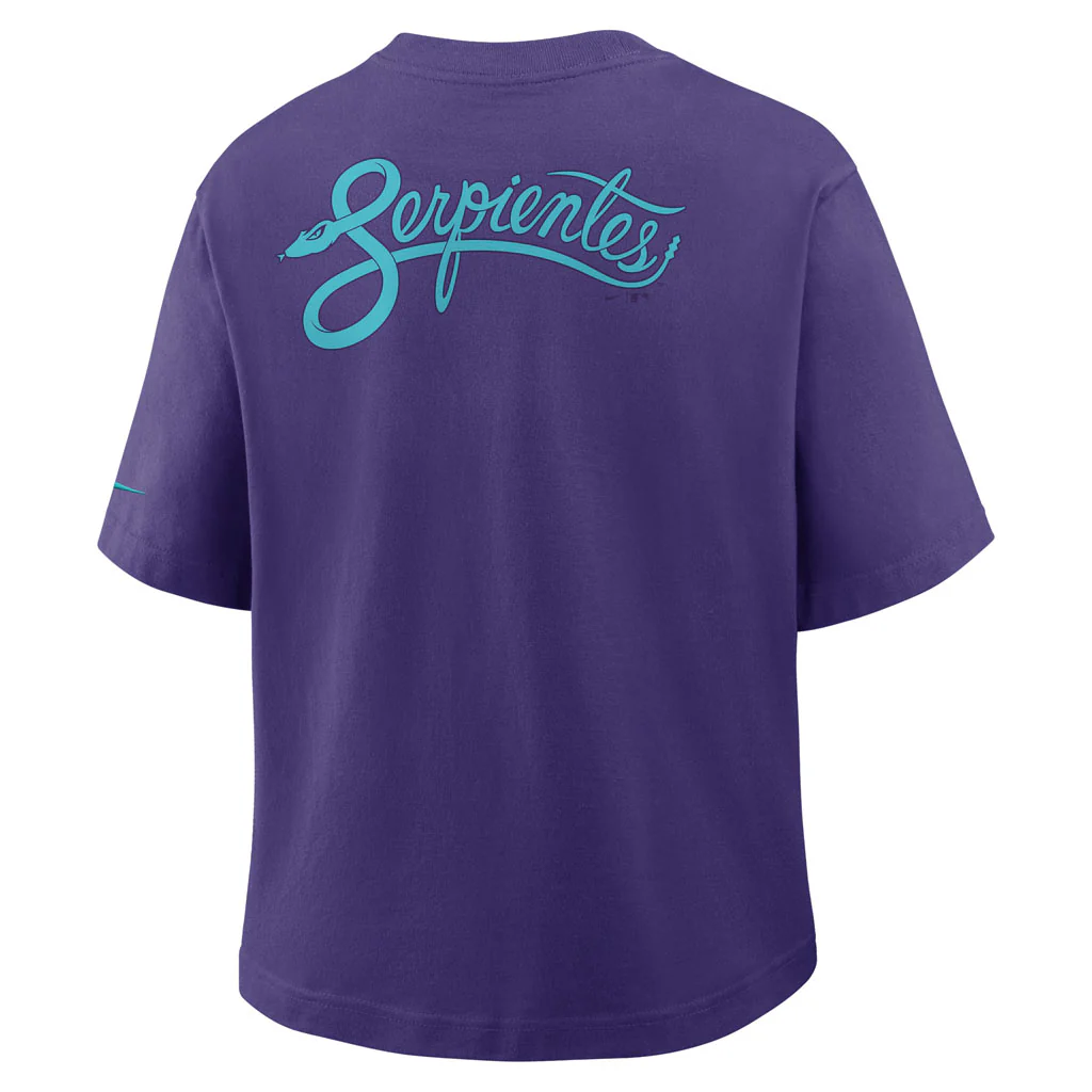 MLB Arizona Diamondbacks Women's Nike City Connect One-Hit Pocket Boxy T-Shirt - Purple - Image 3