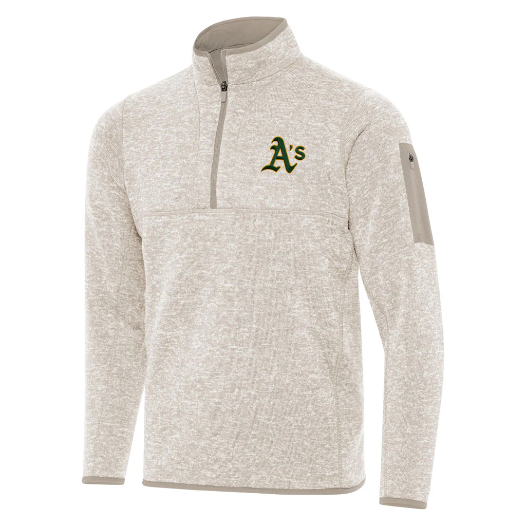 MLB Athletics Antigua Fortune 1/4 Zip Pullover Jacket - Stone
