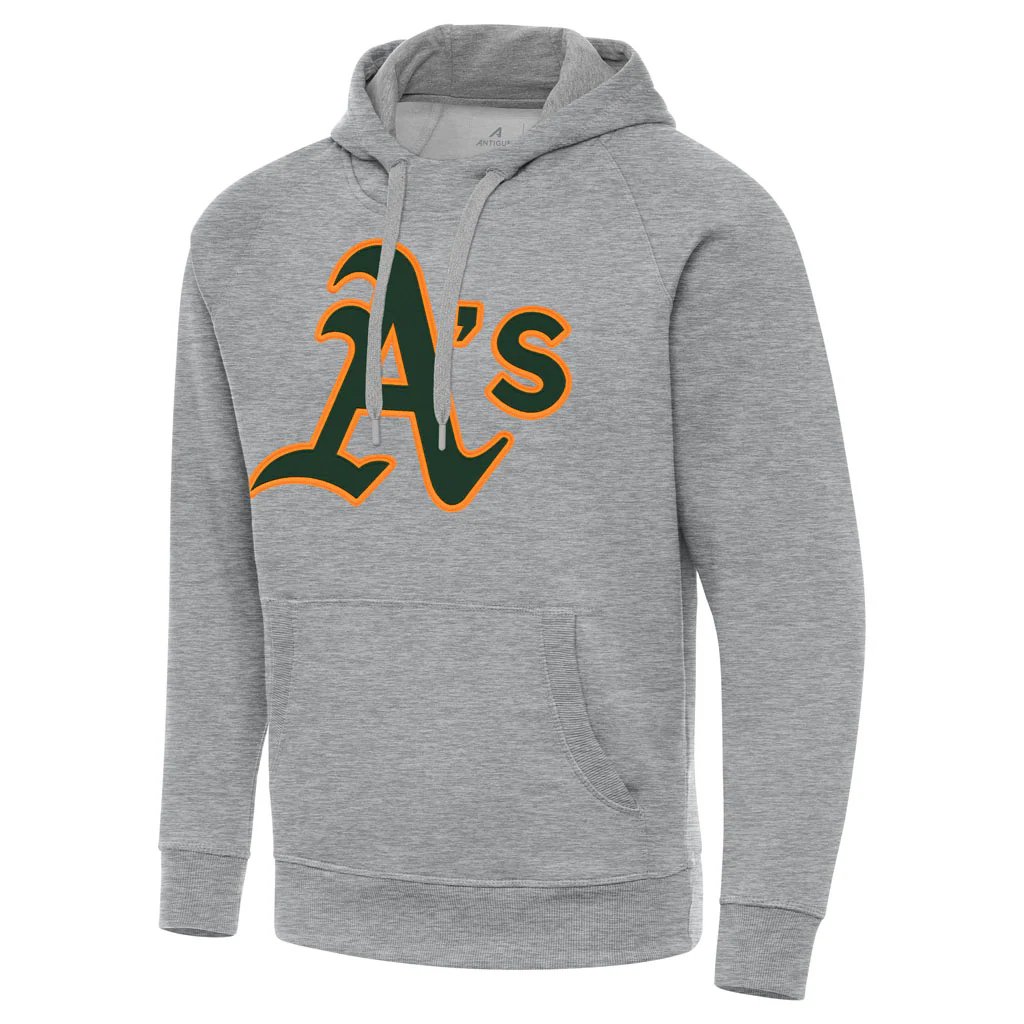 MLB Athletics Antigua Full Front Victory Pullover Hoodie - Heather gray