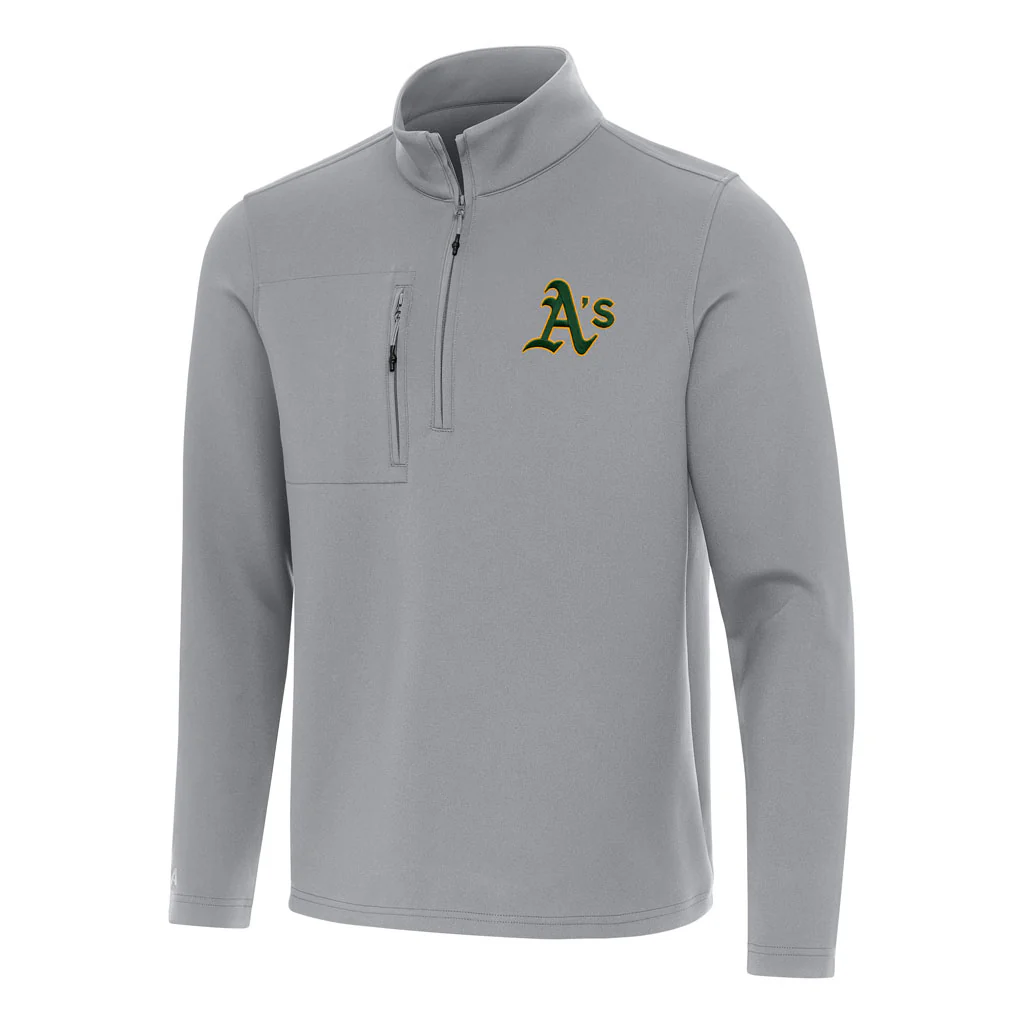 MLB Athletics Antigua Insider 1/4 Zip Pullover Jacket - Gray