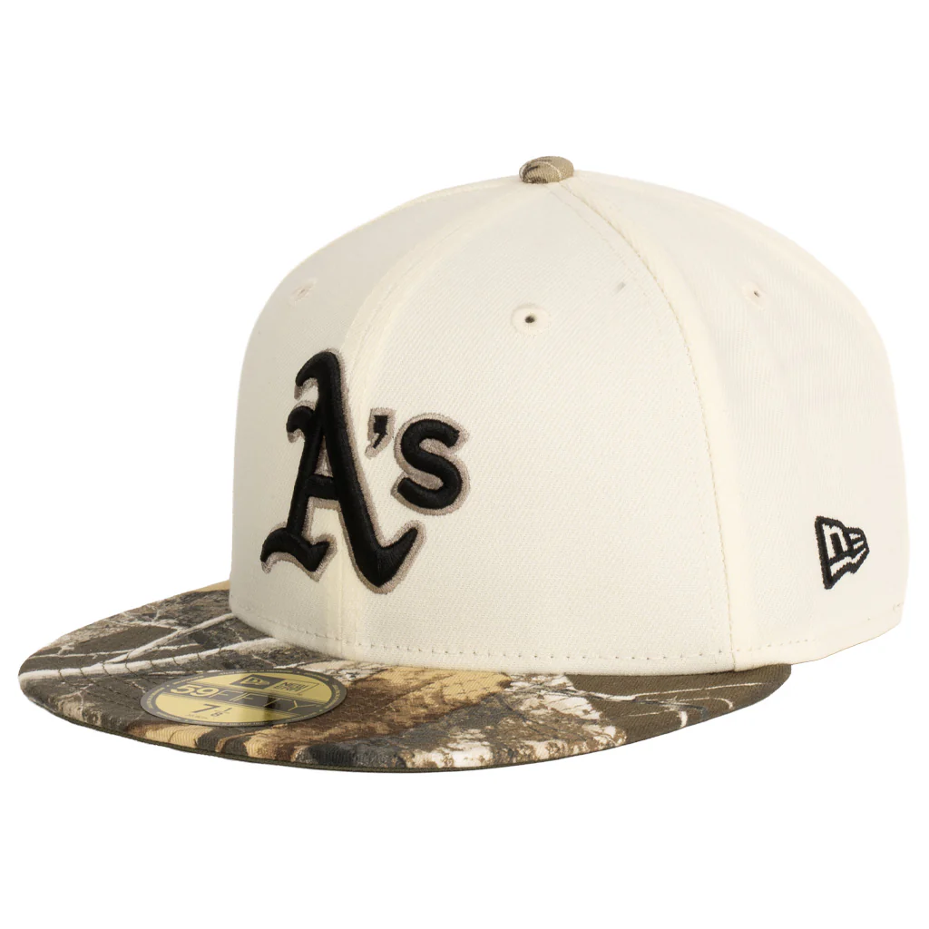 MLB Athletics New Era Real Tree Two-Tone 59FIFTY Fitted Hat- Cream - Image 2
