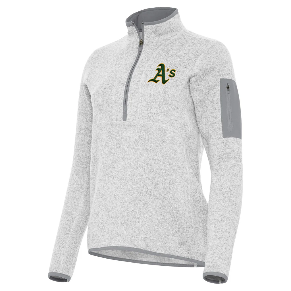 MLB Athletics Women's Antigua Fortune 1/2 Zip Pullover Jacket - Light gray