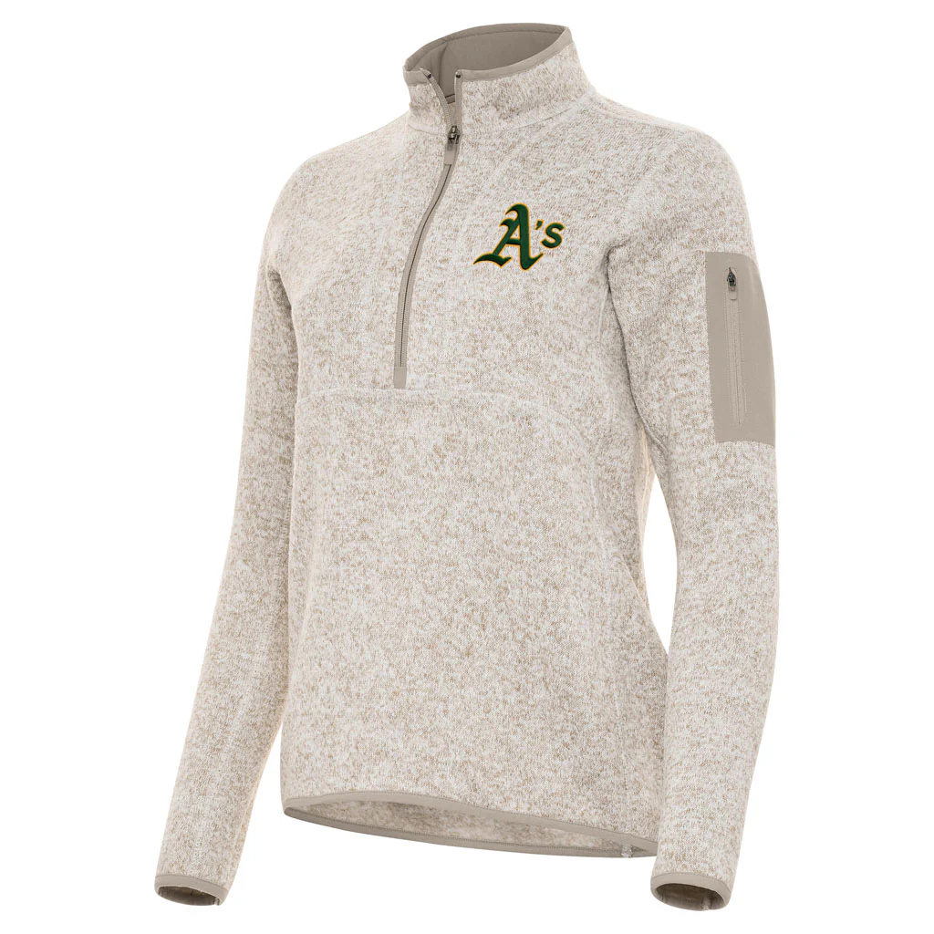 MLB Athletics Women's Antigua Fortune 1/2 Zip Pullover Jacket - Stone