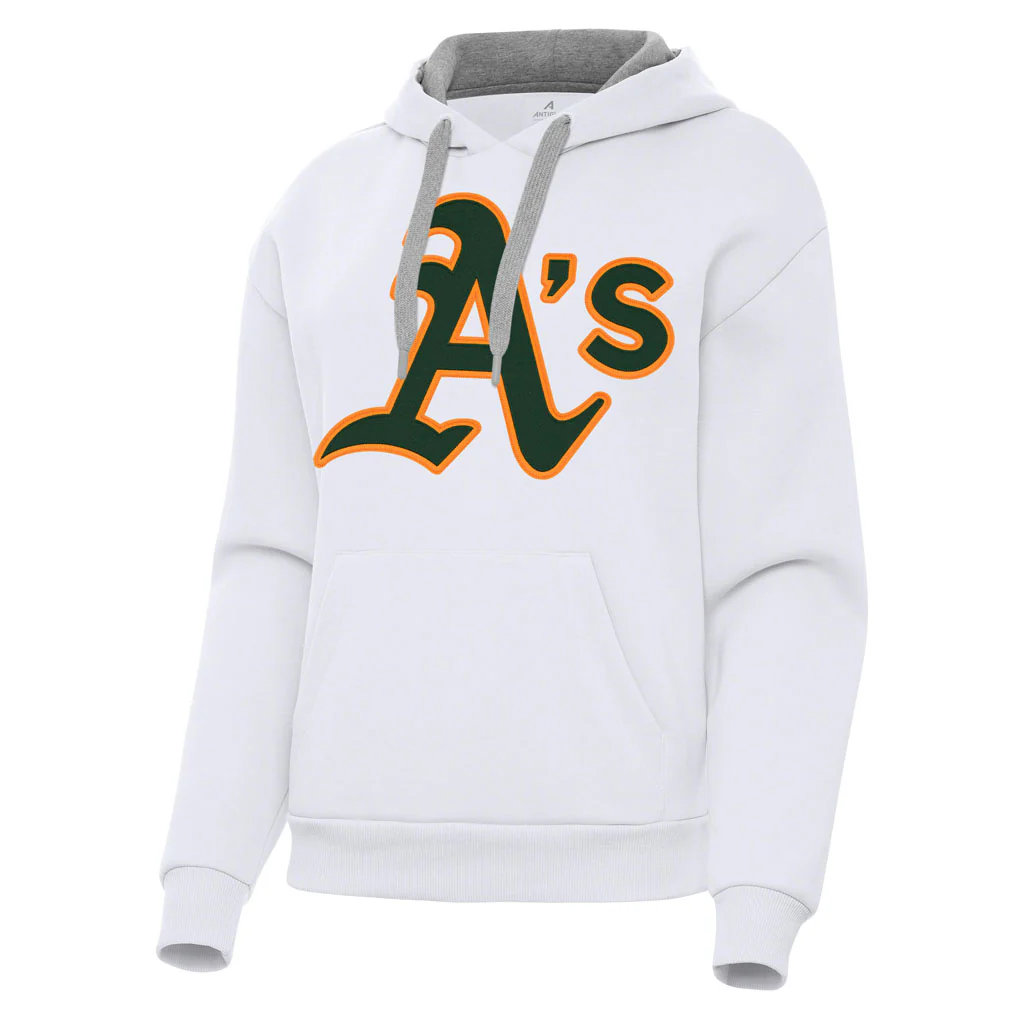 MLB Athletics Women's Antigua Full Front Victory Pullover Hoodie - White