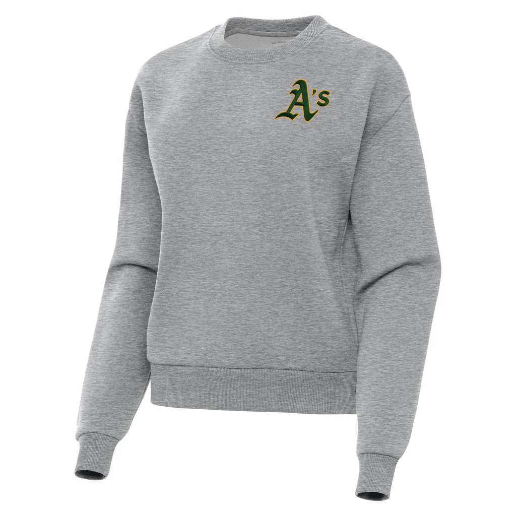 MLB Athletics Women's Antigua Victory Crewneck Sweater - Heather gray