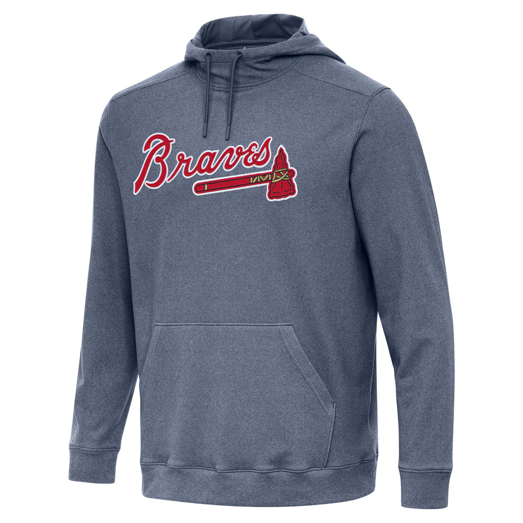 MLB Atlanta Braves Antigua Full Front Cloud Pullover Hoodie - Navy