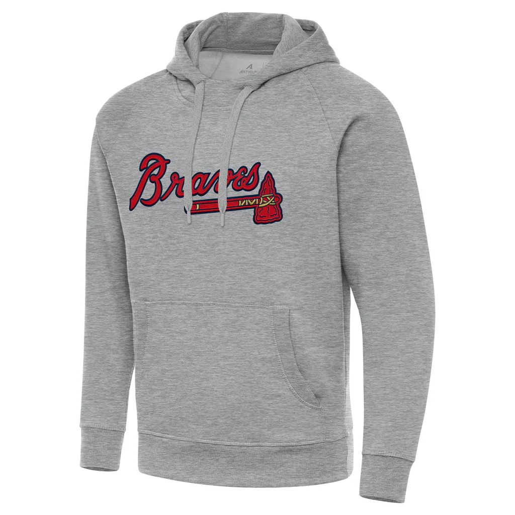 MLB Atlanta Braves Antigua Full Front Victory Pullover Hoodie - Heather gray