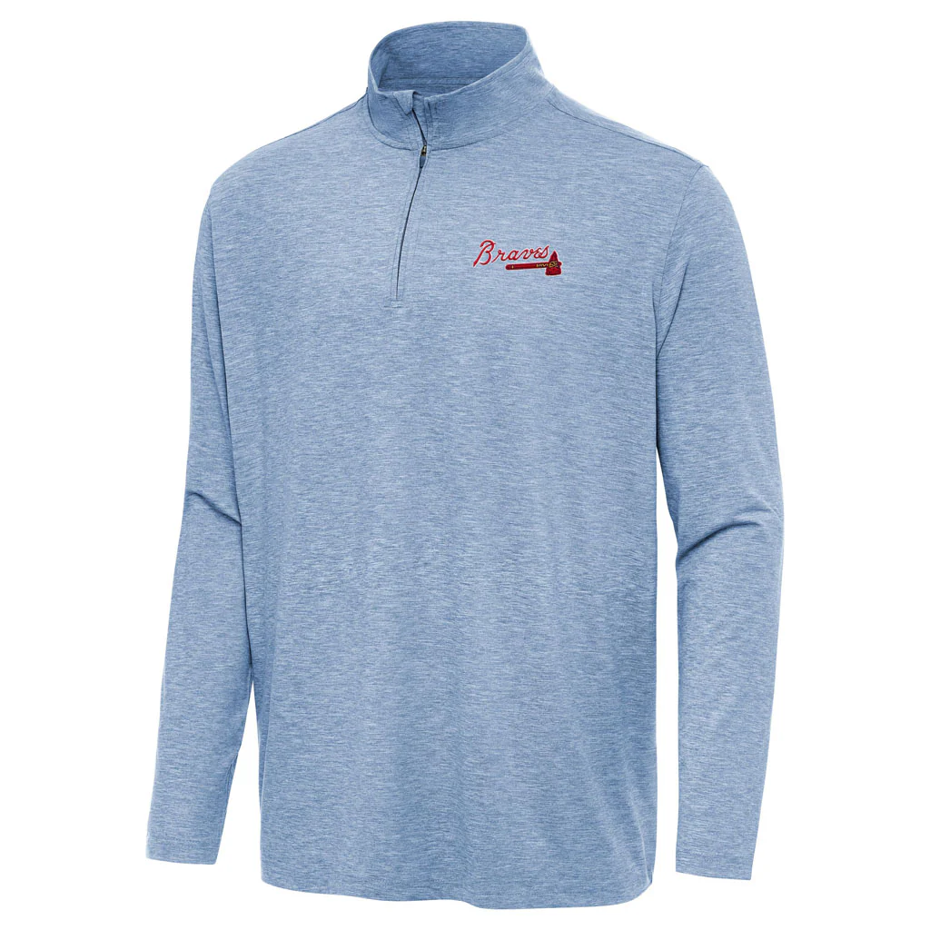 MLB Atlanta Braves Antigua Hunk 1/4 Zip Pullover Jacket - Light blue