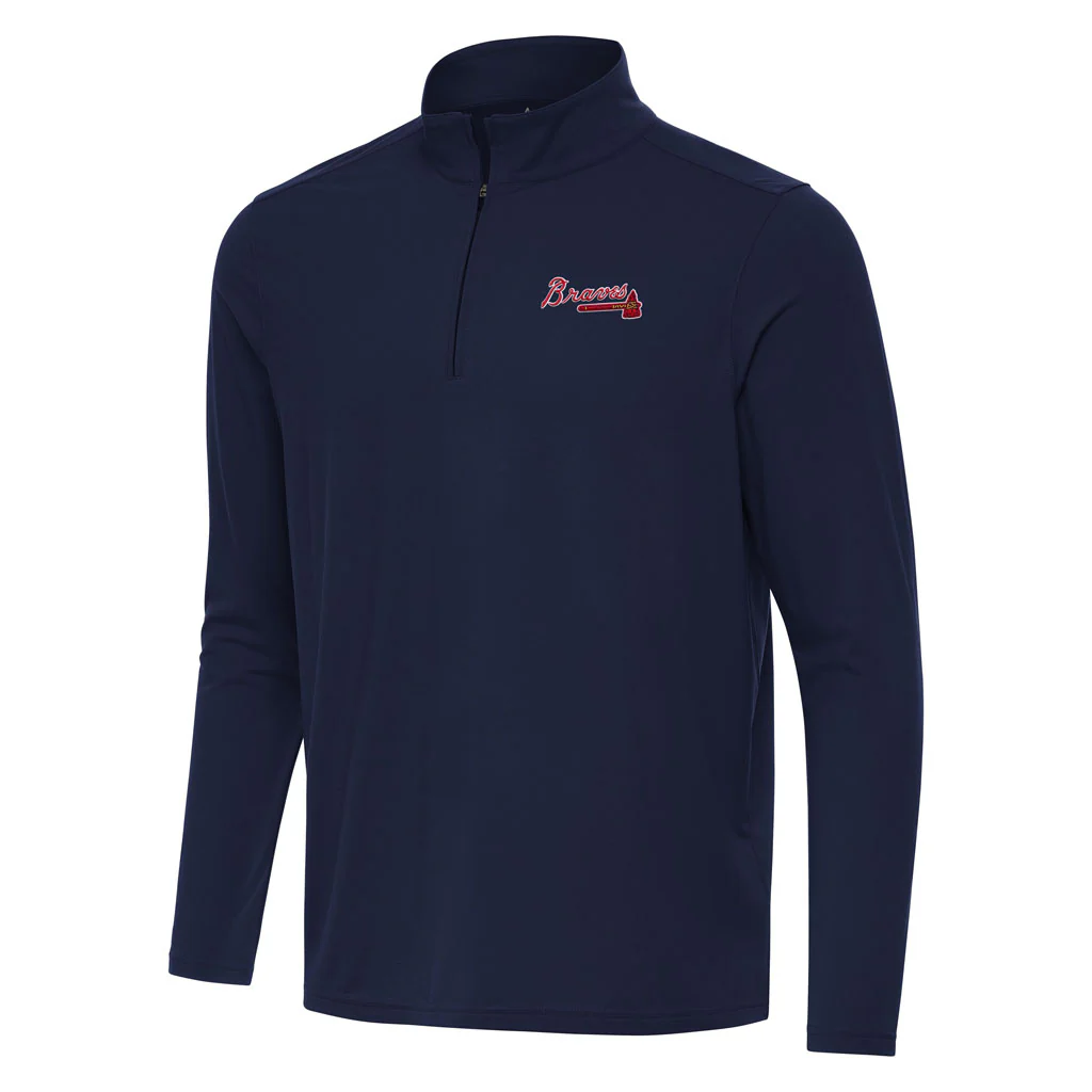 MLB Atlanta Braves Antigua Intent 1/4 Zip Pullover Jacket - Navy