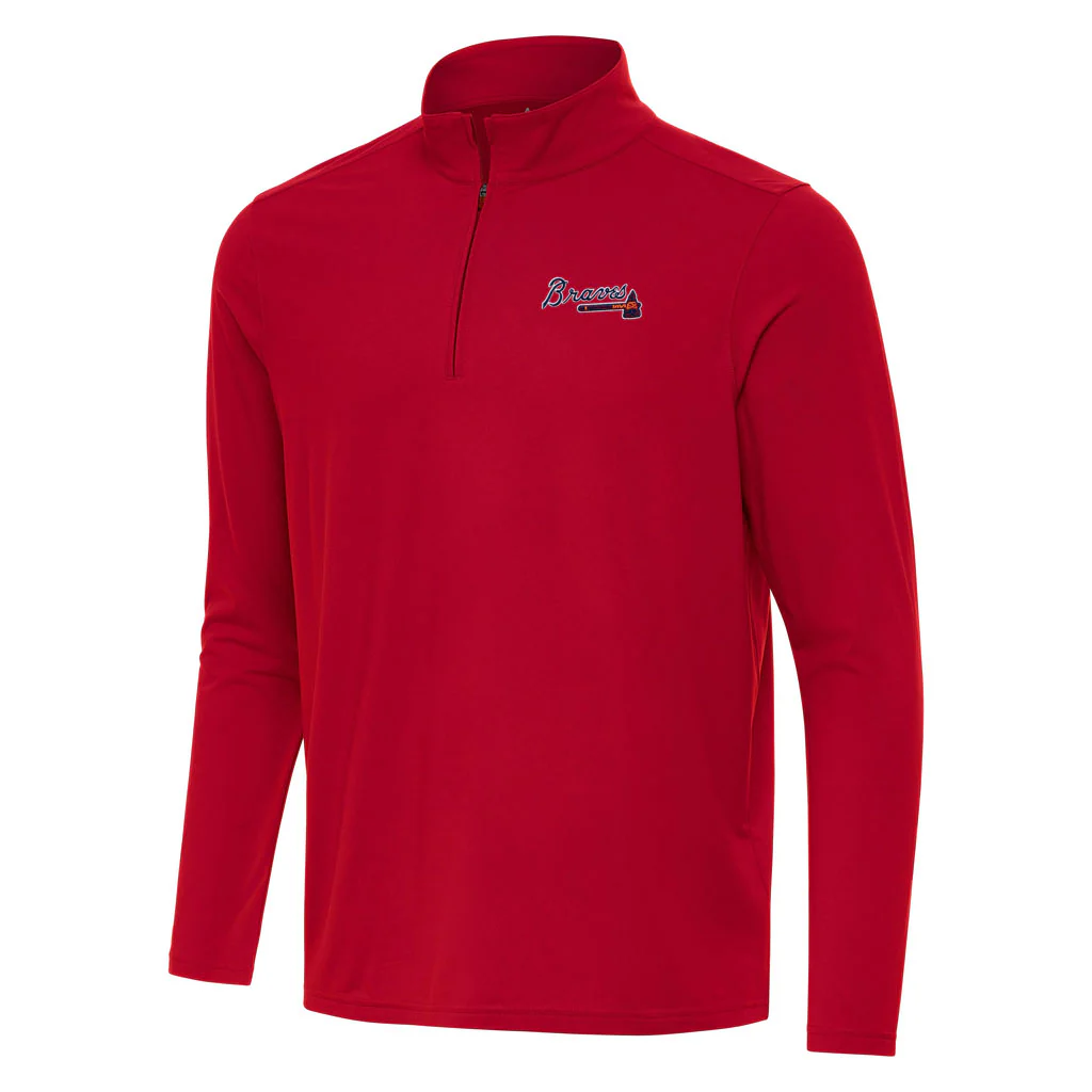 MLB Atlanta Braves Antigua Intent 1/4 Zip Pullover Jacket - Red