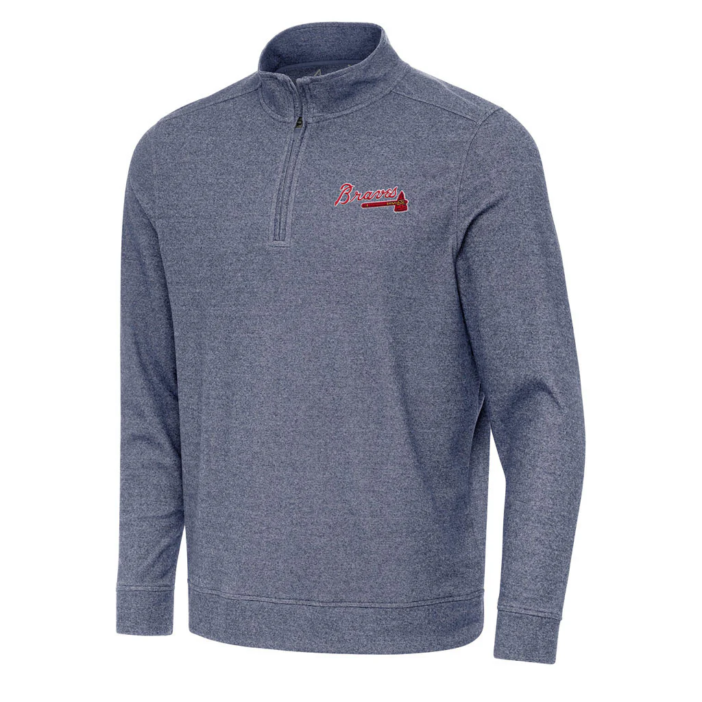 MLB Atlanta Braves Antigua Subtle 1/4 Zip Pullover Jacket - Navy