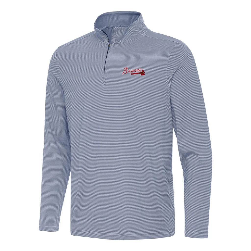 MLB Atlanta Braves Antigua Twine 1/4 Zip Pullover Jacket - Navy