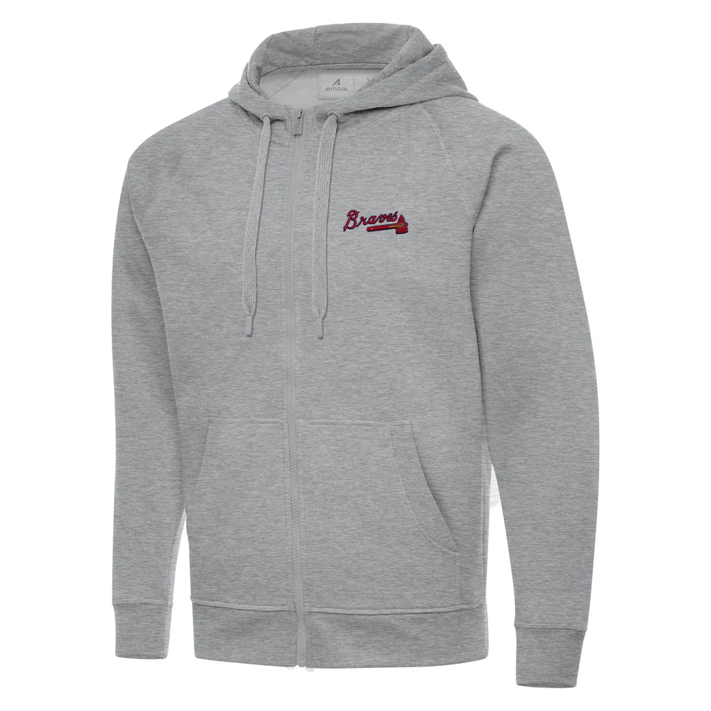 MLB Atlanta Braves Antigua Victory Full Zip Hoodie - Heather gray