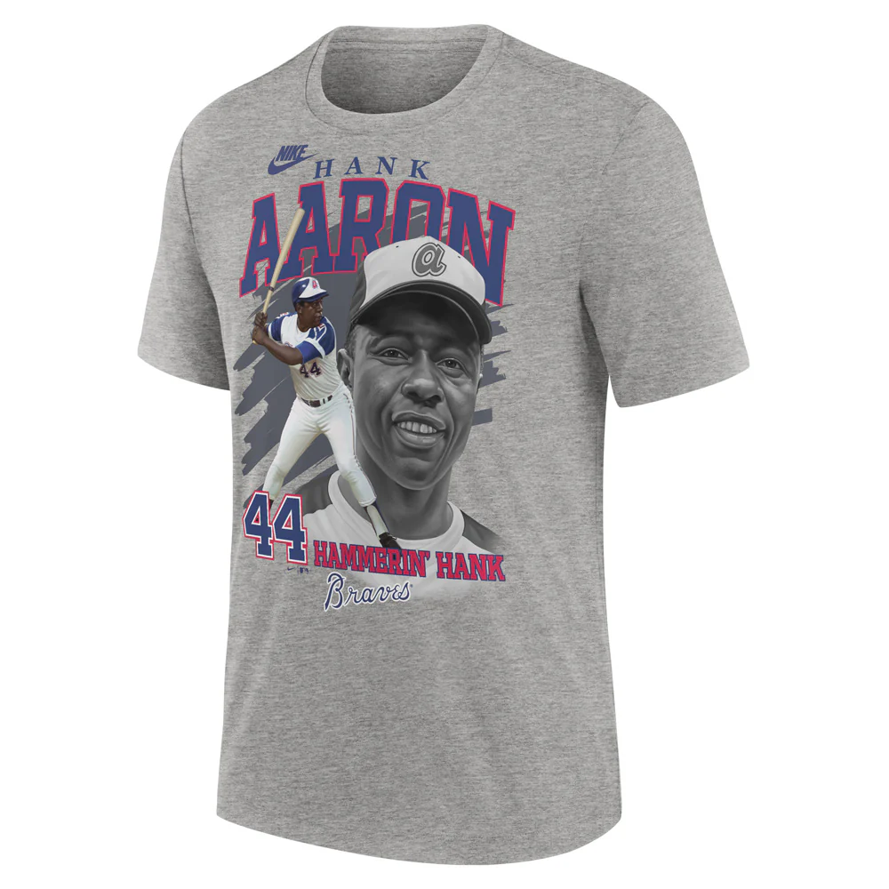 MLB Atlanta Braves Hank Aaron Nike Cooperstown Local Tri-Blend T-Shirt - Gray - Image 2