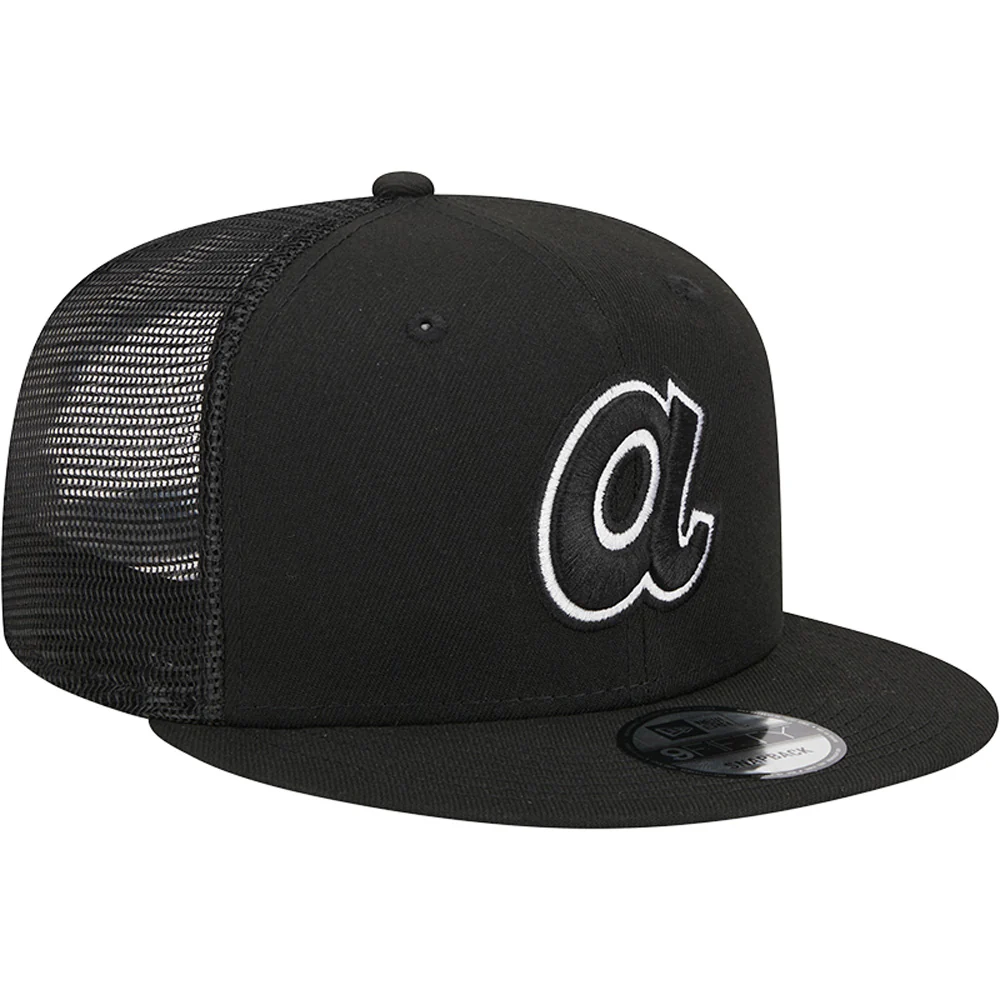 MLB Atlanta Braves New Era Black & White Trucker 9FIFTY Snapback Hat - Black - Image 2