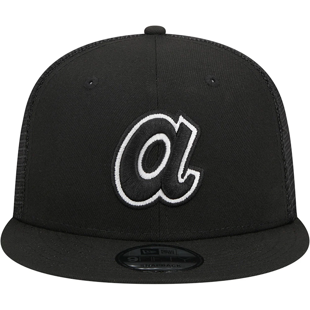 MLB Atlanta Braves New Era Black & White Trucker 9FIFTY Snapback Hat - Black - Image 3