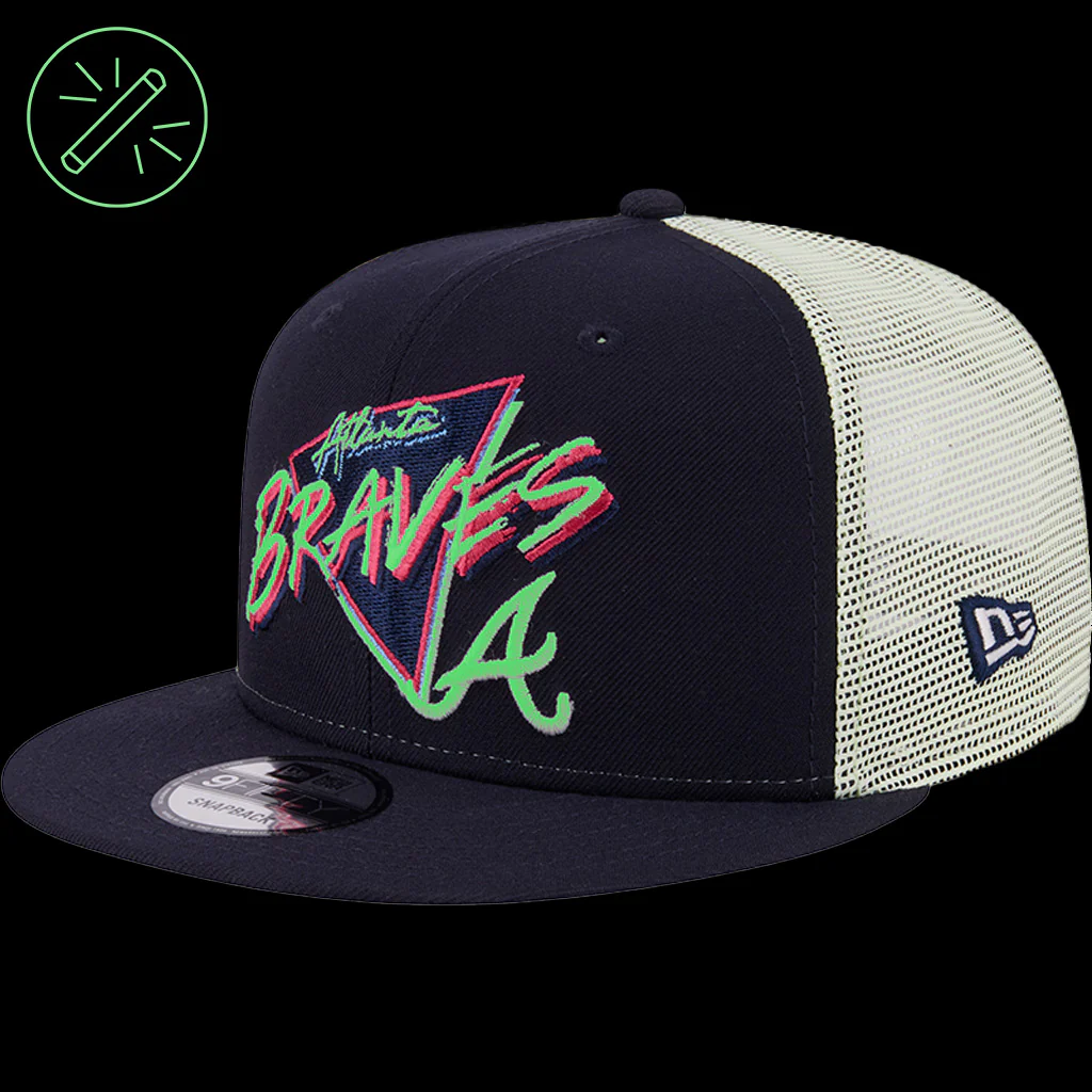 MLB Atlanta Braves New Era Neon Trucker 9FIFTY Snapback Hat - Navy - Image 6