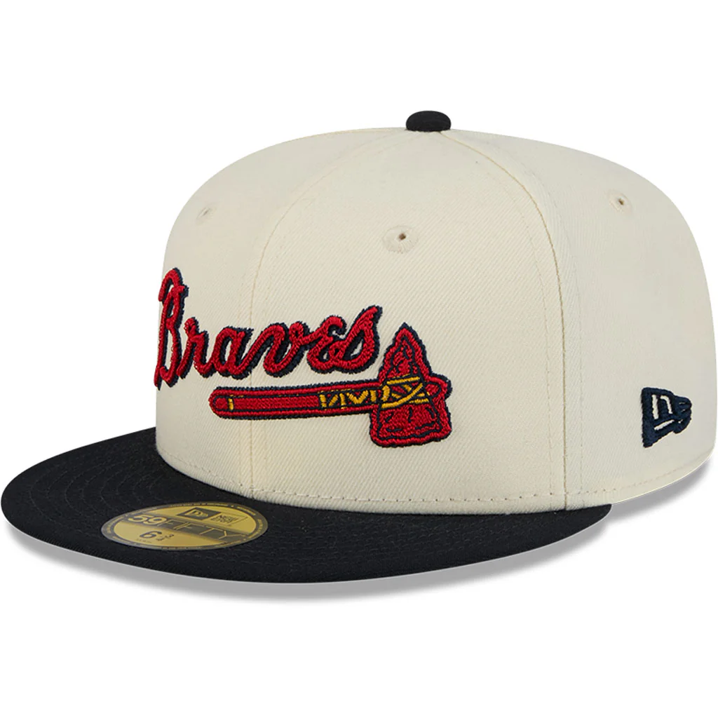 MLB Atlanta Braves New Era Two-Tone Stitch 59FIFTY Fitted Hat - Cream