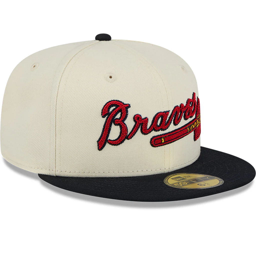 MLB Atlanta Braves New Era Two-Tone Stitch 59FIFTY Fitted Hat - Cream - Image 2