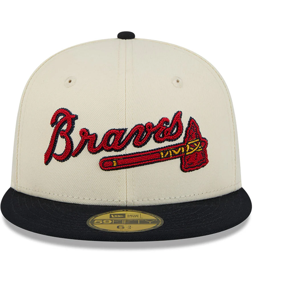 MLB Atlanta Braves New Era Two-Tone Stitch 59FIFTY Fitted Hat - Cream - Image 3