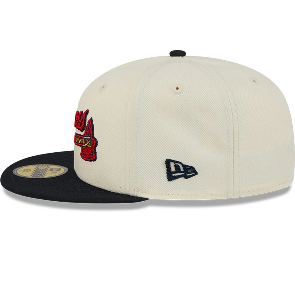 MLB Atlanta Braves New Era Two-Tone Stitch 59FIFTY Fitted Hat - Cream - Image 4