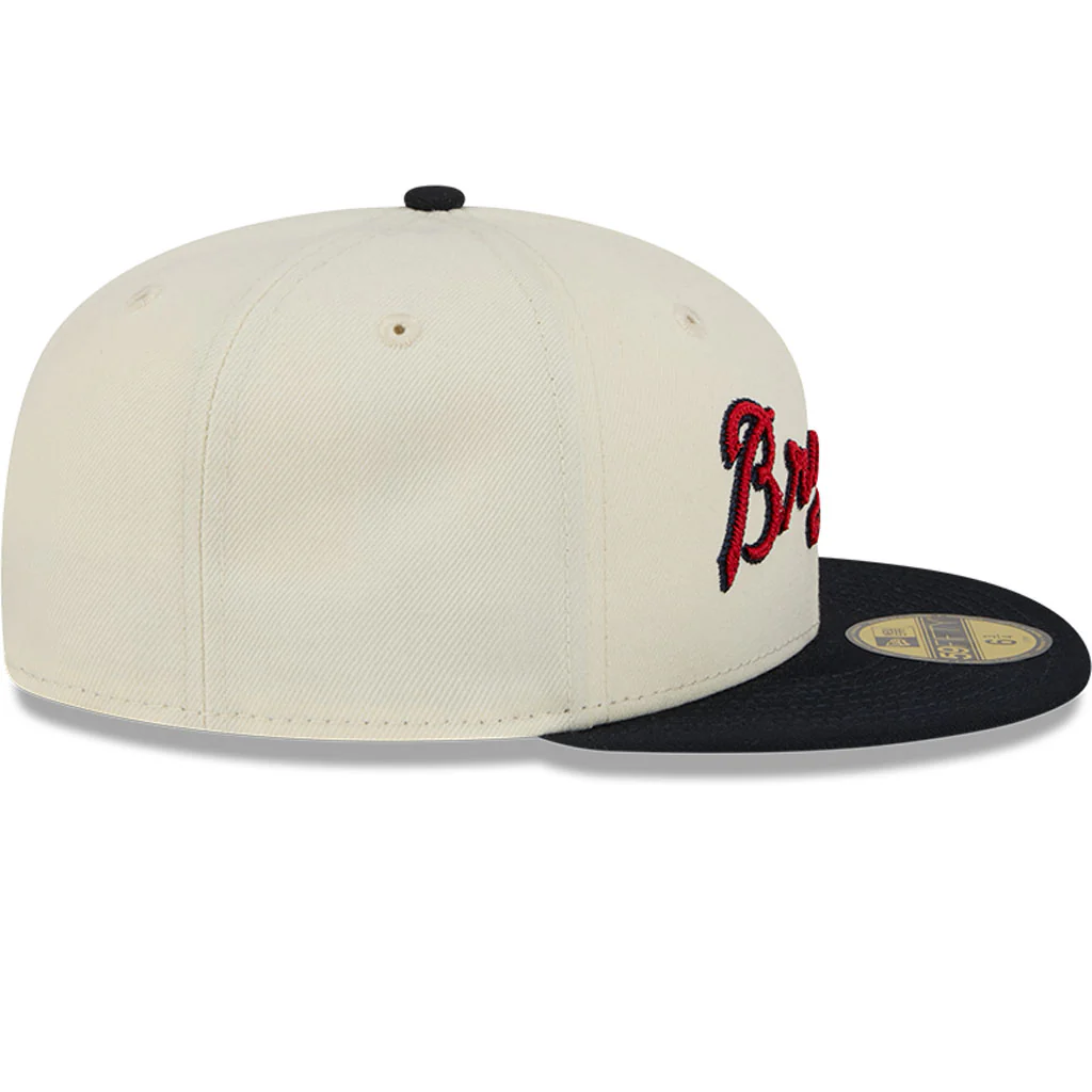 MLB Atlanta Braves New Era Two-Tone Stitch 59FIFTY Fitted Hat - Cream - Image 5