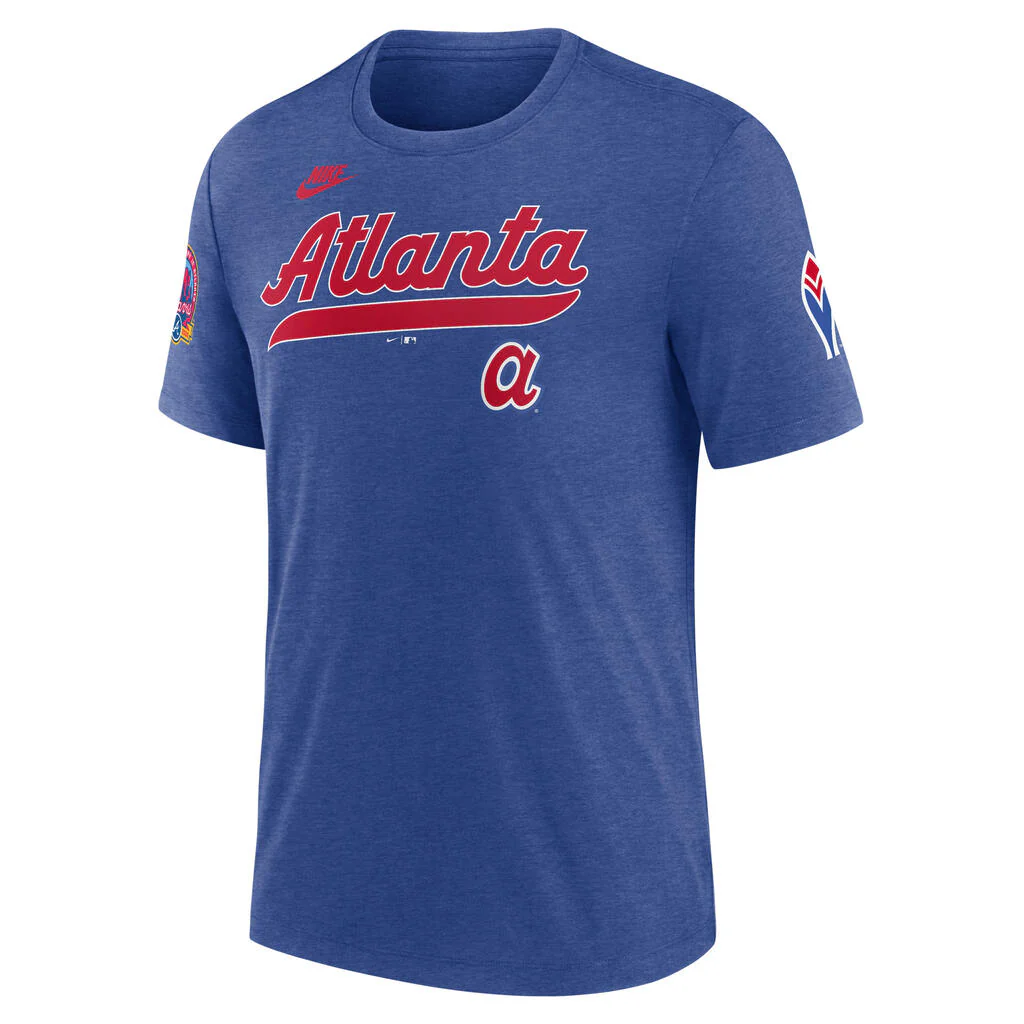 MLB Atlanta Braves Nike Cooperstown Eras Tri-Blend T-Shirt - Blue - Image 2
