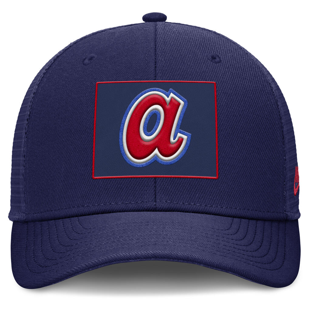 MLB Atlanta Braves Nike Cooperstown Square Patch Trucker Snapback Hat - Blue - Image 3