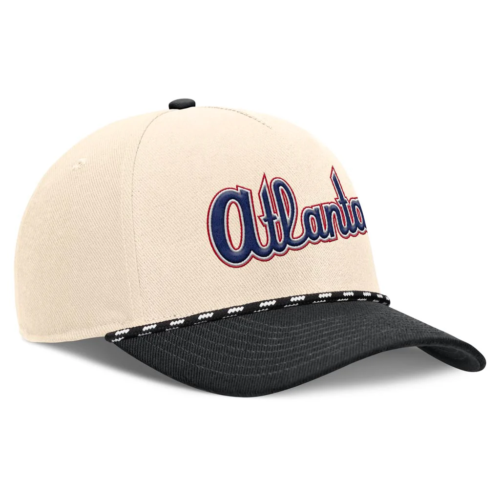 MLB Atlanta Braves Nike Two-Tone Rise Script Snapback Hat - Cream - Image 2
