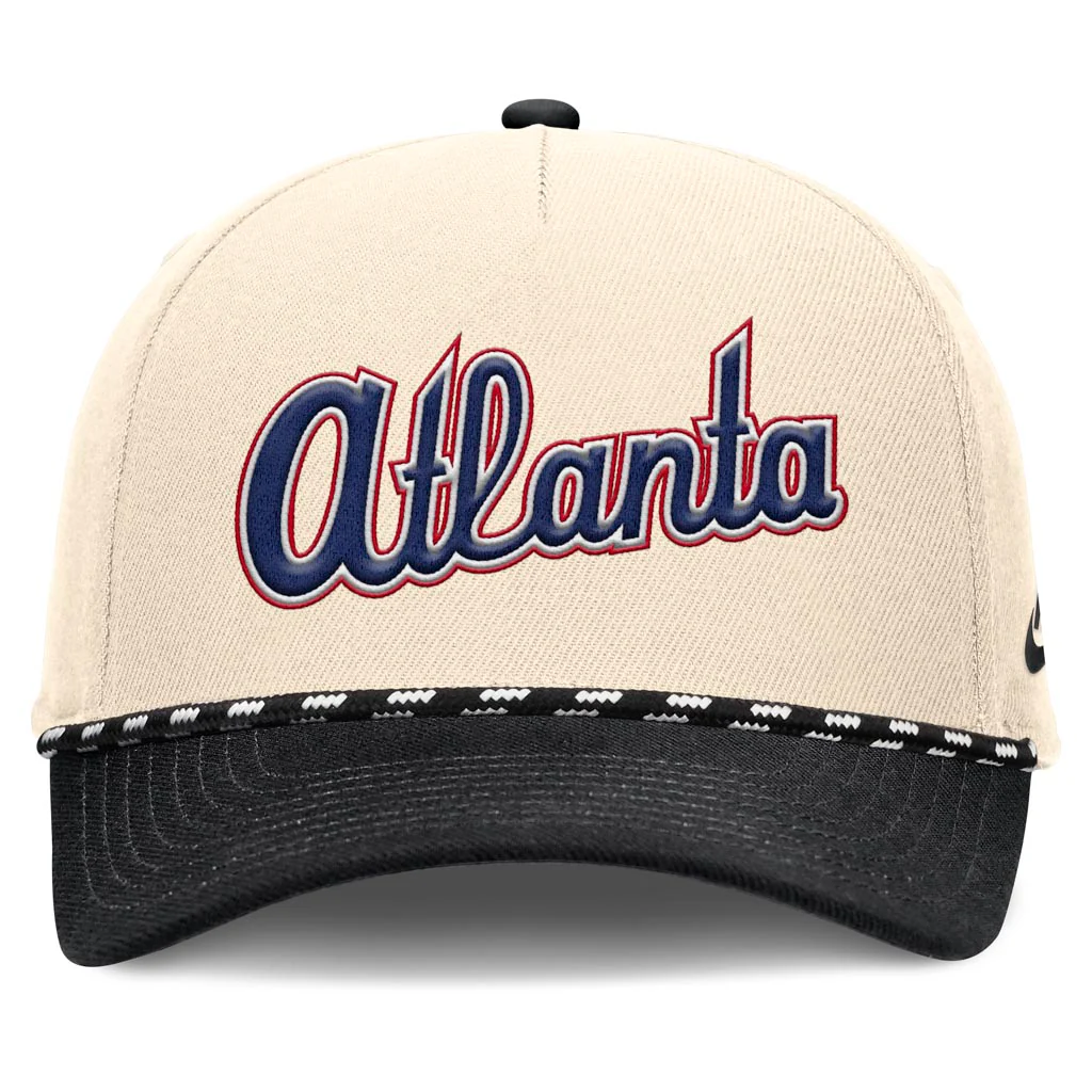 MLB Atlanta Braves Nike Two-Tone Rise Script Snapback Hat - Cream - Image 3