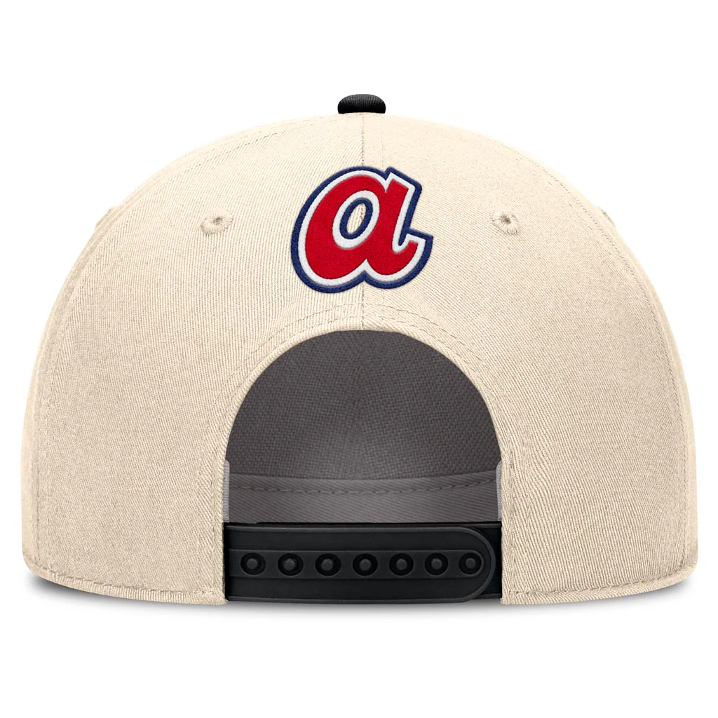 MLB Atlanta Braves Nike Two-Tone Rise Script Snapback Hat - Cream - Image 4