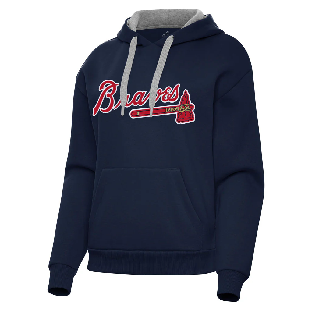MLB Atlanta Braves Women's Antigua Full Front Victory Pullover Hoodie - Navy