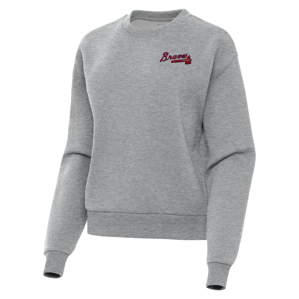 MLB Atlanta Braves Women's Antigua Victory Crewneck Sweater - Heather gray