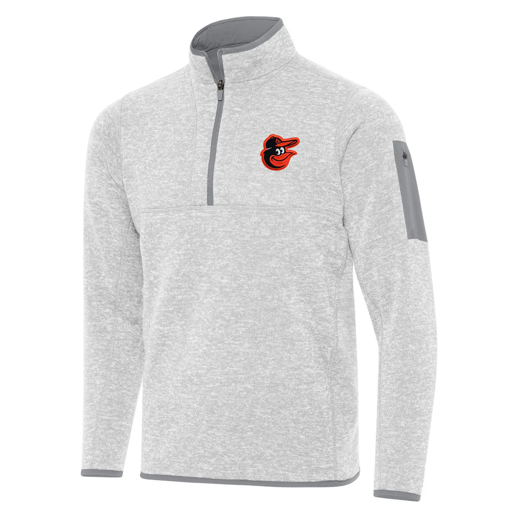 MLB Baltimore Orioles Antigua Fortune 1/4 Zip Pullover Jacket - Light gray