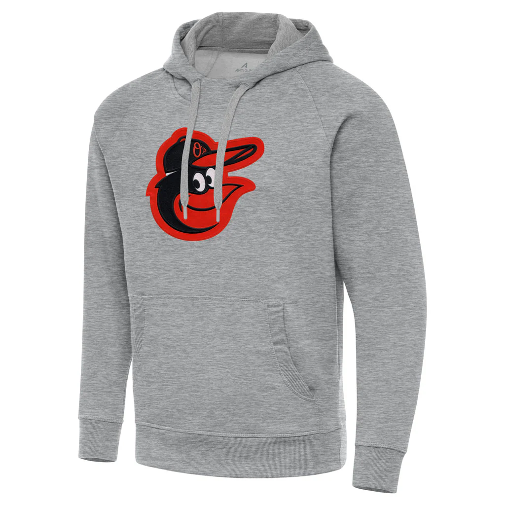 MLB Baltimore Orioles Antigua Full Front Victory Pullover Hoodie - Heather gray
