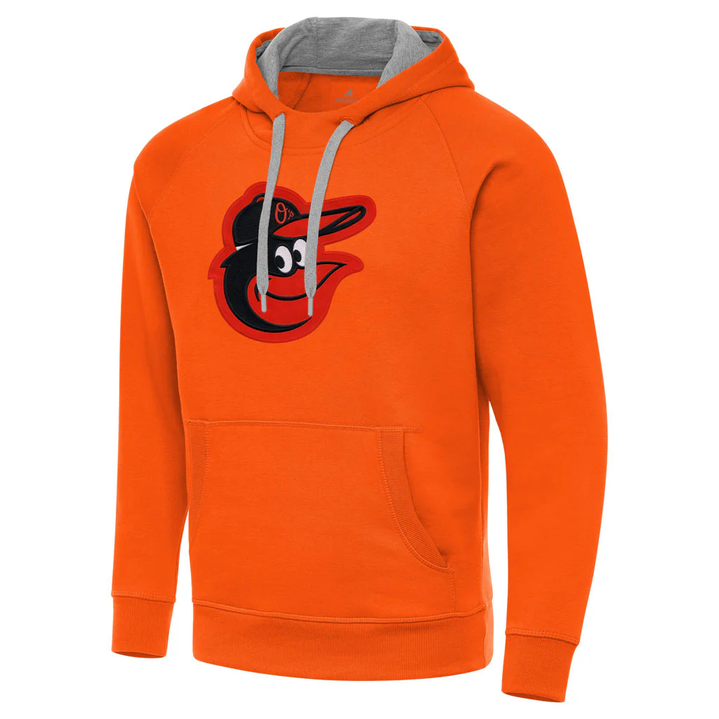 MLB Baltimore Orioles Antigua Full Front Victory Pullover Hoodie - Orange