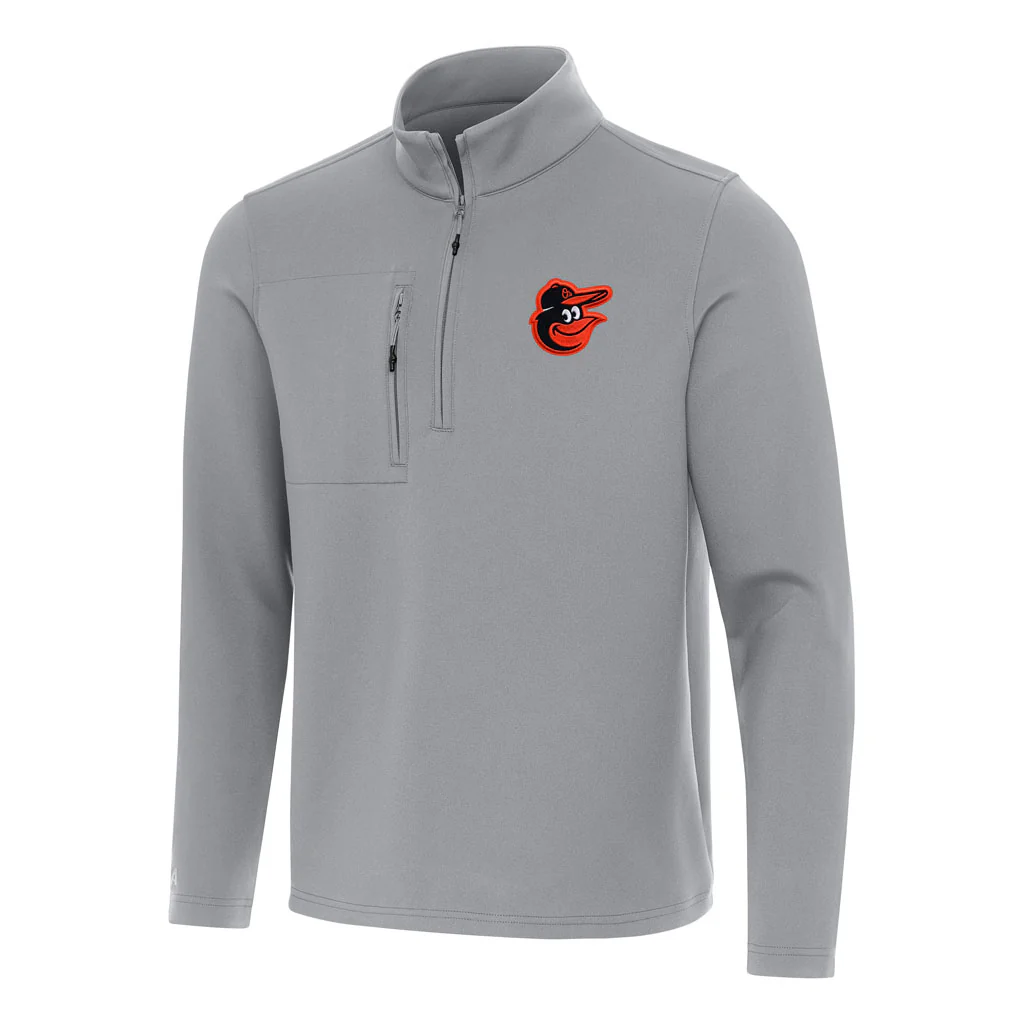 MLB Baltimore Orioles Antigua Insider 1/4 Zip Pullover Jacket - Gray