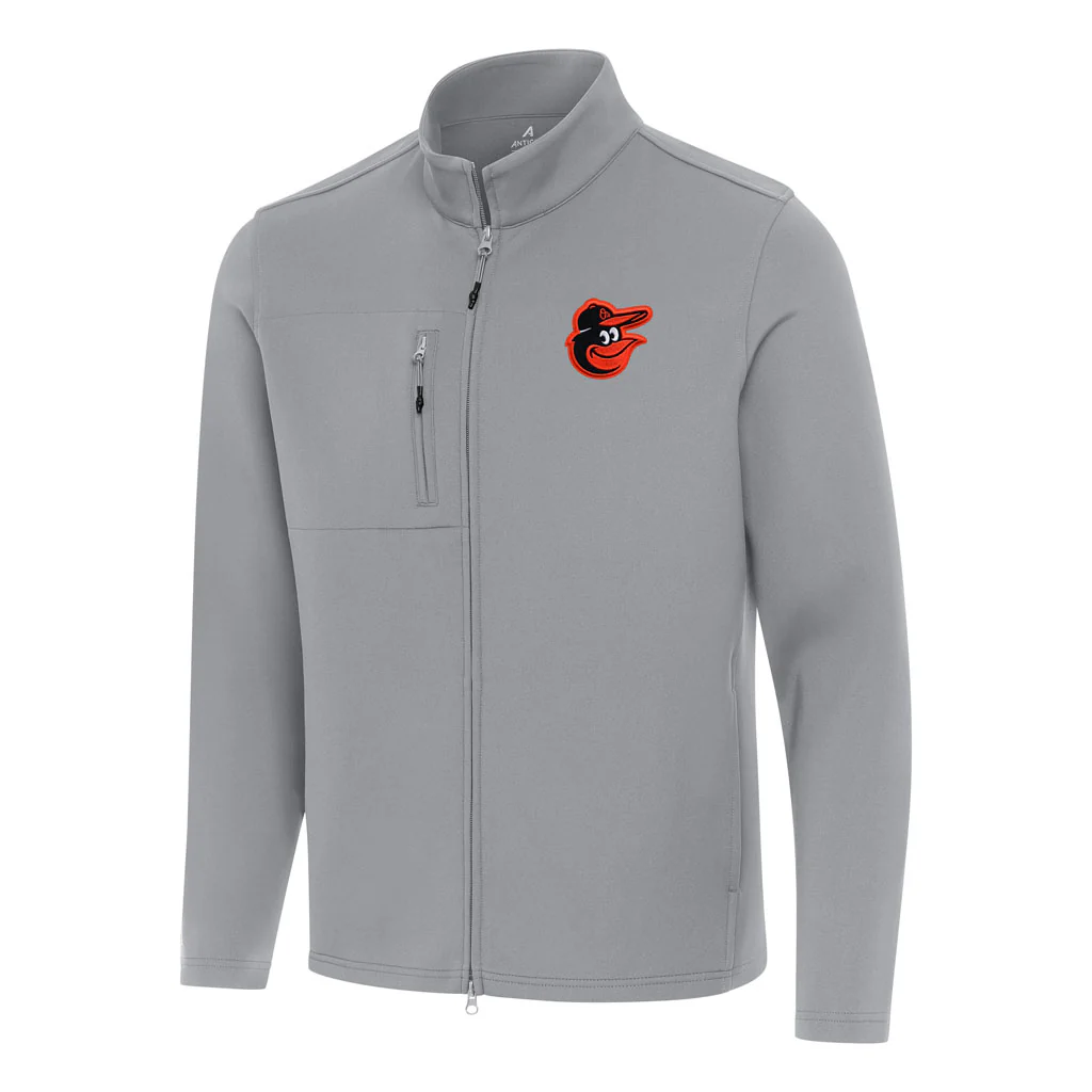 MLB Baltimore Orioles Antigua Objection DBP Full Zip Jacket - Gray
